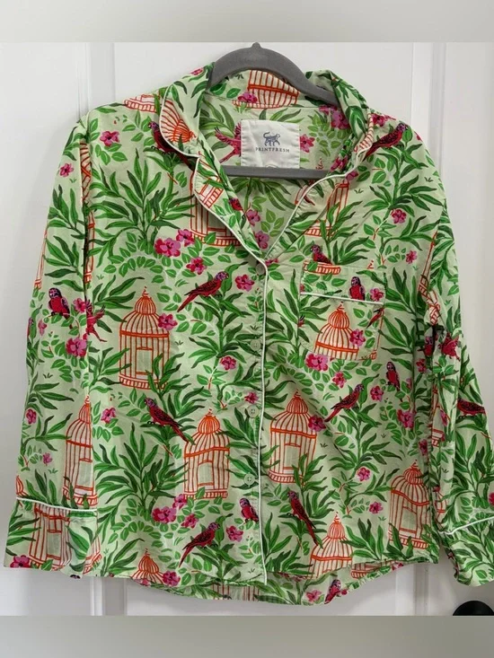 Printfresh Birds of a Feather size Small Long Sleeve Pajama Top in Kiwi Slice - Picture 9 of 9